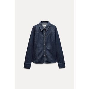 Zara Womens Button Shirt Top XXL Blue Denim Snap Closure Western 1300/965 NWOT